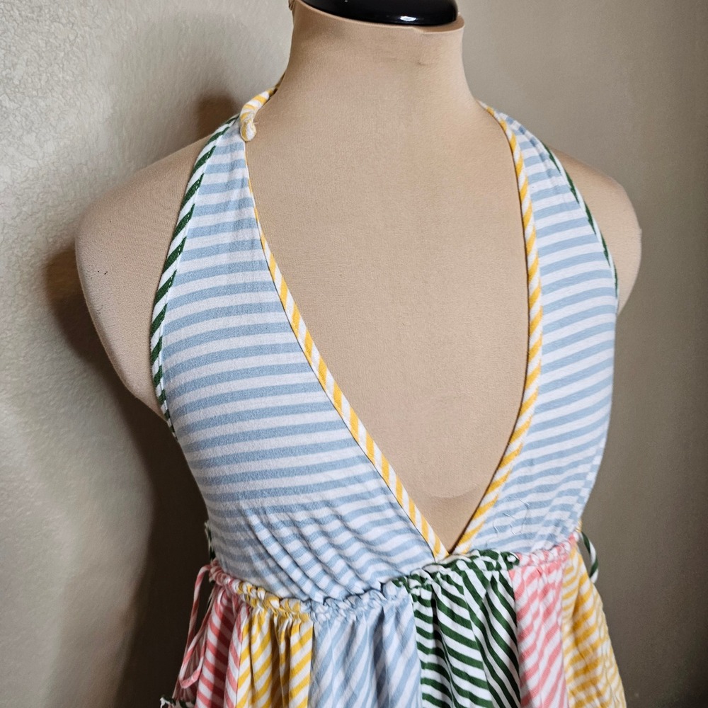 Anthropologie Mixed Stripe Ruffle Halter Tank Top Multi Color Size Medium - Picture 3 of 9